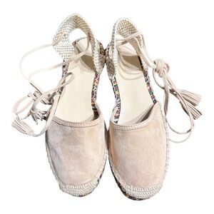J.Crew Suede & Leather Espadrille Flats with Ankle Wrap Tassels – Size 7